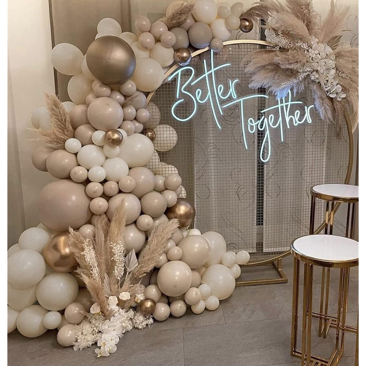 Boho Balloon Garland, 115PCS Beige Balloons Neutral Balloon Arch Kit with Champagne Balloon White Sand Double Stuffed Balloons for Birthday Party Wedding Bridal Shower Decorations (Beige)